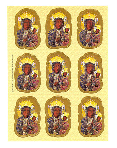 Our Lady of Czestochowa Black Madonna Catholic Stickers Sheet - 9 High-Quality Marian Stickers 4.5 x 5.25 inches by RosaryCard