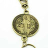 Gold tone St Benedict medal keychain 1.75 inch diameter by RosaryCard