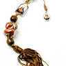 Catholic religious keychain with large brown Murano glass bead and brown cord strings 8 inches