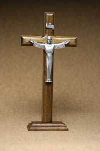 Wooden Standing Crucifix 7.5 inch with Silver Corpus and Detachable Base by RosaryCard