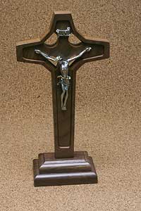 Walnut Wood Standing Crucifix 9 inch by 5 inch Catholic Altar Cross Handcrafted by RosaryCard