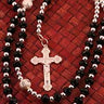 Jet black faceted crystal bead Catholic rosary with traditional crucifix, 19 inch length