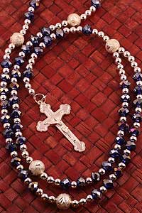 Cobalt blue faceted crystal Catholic rosary with silver crucifix, 19 inch traditional length, 5mm x 8mm crystal beads by RosaryCard