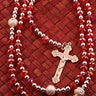 Red faceted crystal Catholic rosary with silver crucifix, 19 inch traditional length, 5mm x 8mm crystal beads by RosaryCard