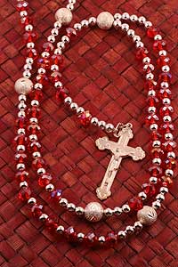 Red faceted crystal Catholic rosary with silver crucifix, 19 inch traditional length, 5mm x 8mm crystal beads by RosaryCard