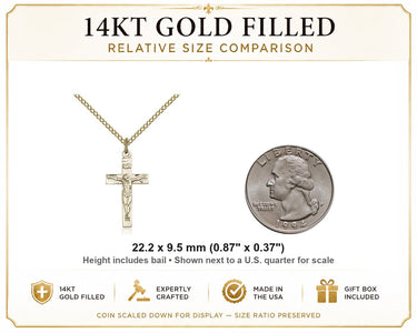 14kt Gold Filled Medium Catholic Crucifix Necklace | 7/8x3/8" Pendant | 18" Chain | USA Made by Bliss