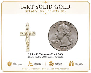 14kt Solid Gold Medium Catholic Crucifix Pendant | 7/8x1/2" Medal | Handcrafted in USA by Bliss