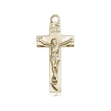 14kt Solid Gold medium Catholic crucifix pendant detailed corpus 7/8x3/8 inch medal Bliss USA