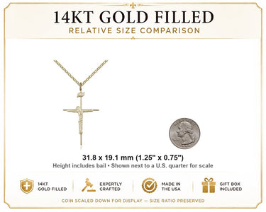 14kt Gold Filled Large Catholic Crucifix Necklace | 1.25x0.75" Pendant | 18" Chain | USA Made by Bliss