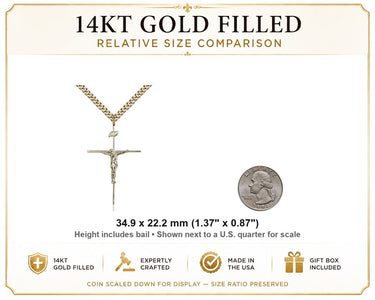 Gold Filled Large Catholic Crucifix Necklace | 1 3/8" x 7/8" Pendant | 24" Chain | USA Made by Bliss