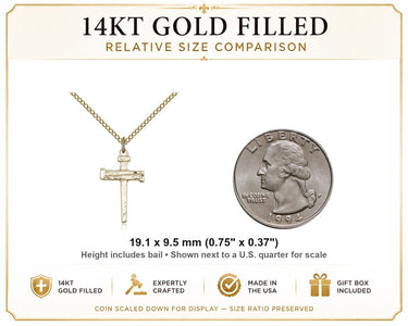 14kt Gold Filled Medium Catholic Nail Cross Necklace | 3/4" x 3/8" Pendant | 18" Chain | USA Made by Bliss