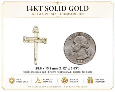 14kt Solid Gold Nail Cross Pendant 1-1/8" x 5/8" | USA Made by Bliss