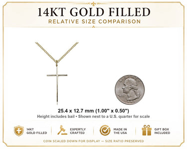 14kt Gold Filled Medium Catholic Cross Necklace | 1" x 1/2" Pendant | 18" Chain | USA Made by Bliss