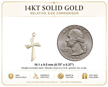 14kt Solid Gold Medium Catholic Cross Pendant | 3/4 x 3/8 Inch | Handcrafted in USA by Bliss