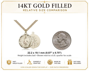 Collar de Medalla Milagrosa Mediana de Oro de 14kt Relleno | Colgante de 2.22 x 1.90 cm | Cadena de Eslabones de 60.96 cm | Hecho en EE. UU. por Bliss