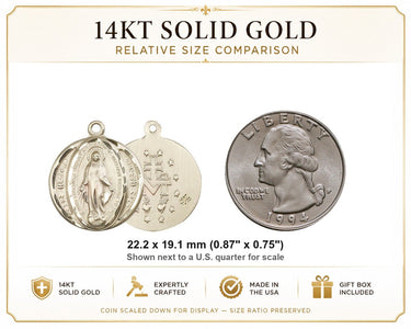 Colgante de Medalla Milagrosa mediana de oro macizo de 14 kt | 7/8 x 3/4 | Hecho a mano en EE. UU. por Bliss