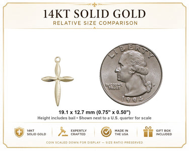 14kt Solid Gold Medium Catholic Cross Pendant | 3/4" x 1/2" | USA Made by Bliss