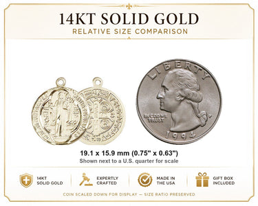 Colgante de Medalla de San Benito Mediana de Oro Macizo de 14kt | 3/4x5/8 | Hecho a Mano en EE. UU. por Bliss