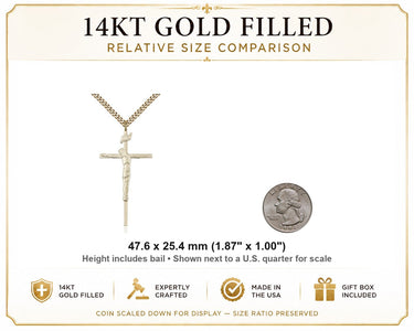 Gold Filled Extra Large Catholic Crucifix Necklace | 1 7/8 x 1 Pendant | 24" Chain | USA Made by Bliss