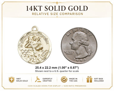 Colgante de Medalla de San Cristóbal Mediana de Oro Sólido de 14kt | 2.54 cm x 2.22 cm | Patrón de los Viajeros | Hecho en EE. UU. por Bliss