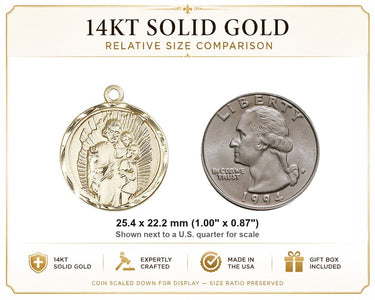 14kt Solid Gold Medium St. Joseph Medal Pendant | 1 x 7/8 | USA Made by Bliss