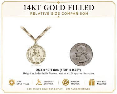 14kt Gold Filled Medium Our Lady of Consolation Medal Necklace | 1" x 3/4" | 24" Chain | USA Made by Bliss