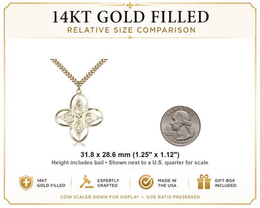 Collar con Medalla Cuatro Vías Católica Grande de Oro de 14kt | 3.175 x 2.8575 cm | Cadena de 60.96 cm | Hecho en EE. UU. por Bliss