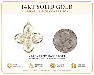 Colgante de Medalla Católica Grande de 4 Vías de Oro Sólido de 14 kt | 1 1/4" | Hecho en EE. UU. por Bliss
