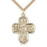 Large 14kt gold filled 5-Way Medal necklace with Sacred Heart, Blessed Virgin Mary, St. Christopher, St. Joseph and Holy Spirit, 1 3/8 inch pendant with 24 inch chain, handcrafted in USA by Bliss