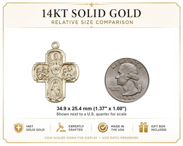 Colgante Medalla Católica Grande 5 Vías de Oro Macizo de 14kt | 3,5 cm | Hecho en EE. UU. por Bliss