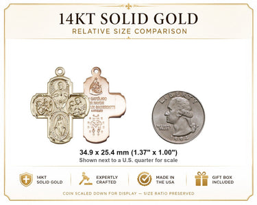 Colgante grande de medalla católica de 4 vías de oro macizo de 14 quilates | 3,5 cm | Hecho a mano en EE. UU. por Bliss