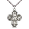 Sterling Silver Large 5-Way Medal Necklace 1 3/8 x 1 Pendant with 24 Inch Curb Chain Handcrafted by Bliss USA