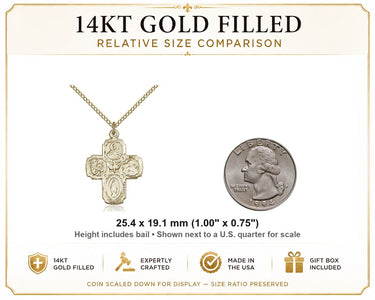 Medium 14kt Gold Filled Catholic 5-Way Medal Necklace | 1 x 3/4" Pendant | 18" Chain | USA Made by Bliss