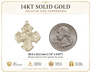 14kt Solid Gold Medium Catholic Four-Way Medal | 1 1/8" x 7/8" Pendant | USA Made by Bliss