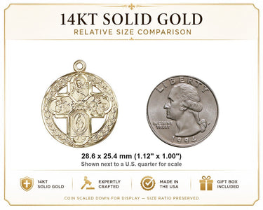 14kt Solid Gold Medium Catholic Four-Way Medal Pendant | 1 1/8" x 1" | Handcrafted in USA by Bliss