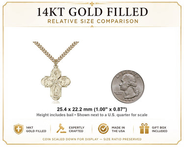 14kt Gold Filled Medium Four-Way Medal Necklace | 1" x 7/8" | 24" Chain | USA Made by Bliss