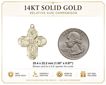 Colgante Medalla Cuatro Vías Mediana de Oro Sólido de 14kt | 1" x 7/8" | Hecho a mano en EE. UU. por Bliss