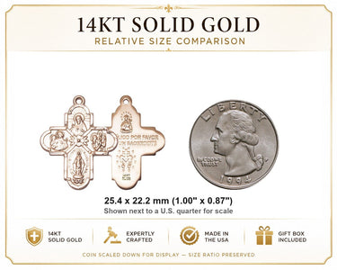 Colgante de Medalla Católica de 4 Vías de Oro Macizo de 14kt Mediano | 1 x 7/8 | Hecho a Mano en EE. UU. por Bliss