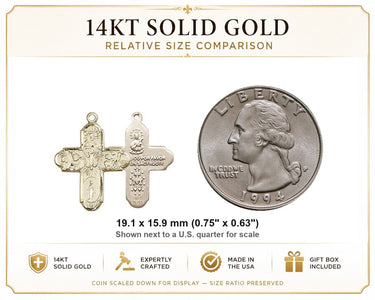 Colgante de Medalla Quíntuple Mediana de Oro Macizo de 14k | 1,9 cm x 1,6 cm | Hecho a mano en EE. UU. por Bliss