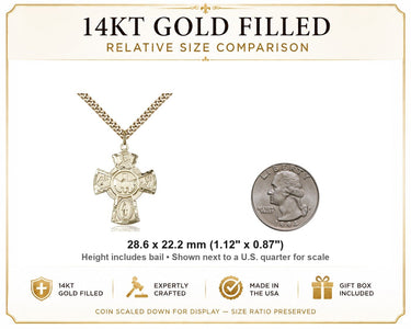 Collar de Medalla Quíntuple Mediana de Oro Relleno de 14kt | 2,8 cm x 2,2 cm | Cadena de 61 cm | Hecho en EE. UU. por Bliss