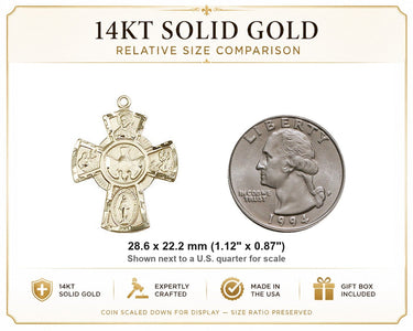 Colgante de Medalla Quíntuple Católica Mediana de Oro Sólido de 14kt | 1 1/8" x 7/8" | Hecho a mano en EE. UU. por Bliss