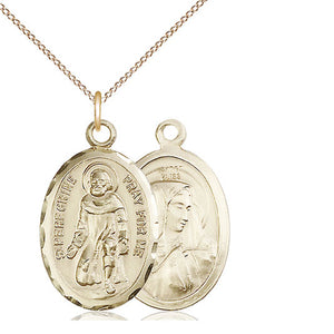 Collar de medalla de San Peregrino (Patrono) de oro de 14 quilates | 2,54 x 1,59 cm | Cadena de 45,72 cm | Hecho en EE. UU. por Bliss