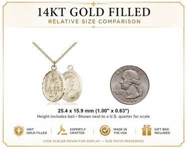 14kt Gold Filled St. Peregrine Patron Saint Medal Necklace | 1" x 5/8" | 18" Chain | USA Made by Bliss