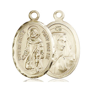 Medalla Colgante de Oro Macizo de 14 kt del Patrón San Peregrino, Tamaño Mediano | 2.54 cm x 1.59 cm | Hecha a Mano en EE. UU. por Bliss