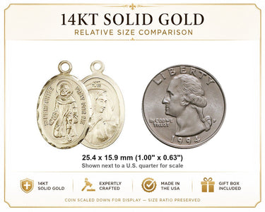 14kt Solid Gold Medium St. Peregrine Patron Saint Medal Pendant | 1" x 5/8" | Handcrafted in USA by Bliss