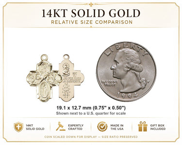 14kt Solid Gold Medium Catholic 4-Way Medal Pendant | 3/4" x 1/2" | Handcrafted in USA by Bliss