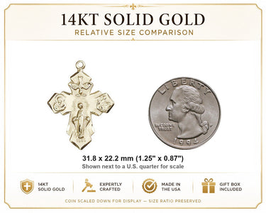 14kt Solid Gold Large Catholic Four-Way Medal Pendant | 1 1/4 x 7/8 | USA Made by Bliss