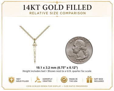 14kt Gold Filled Medium Nail Pendant Necklace | 3/4" x 1/8" | 18" Chain | Catholic Crucifix Symbol | USA Made by Bliss