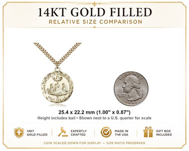 14kt Gold Filled Medium Catholic 3-Doctors Pendant Necklace | 1" x 7/8" | 24" Chain | USA Made by Bliss