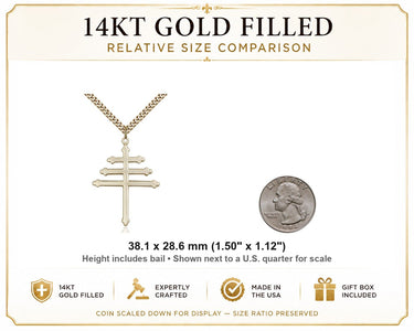 14kt Gold Filled Large Maronite Cross Necklace | 1.5 x 1.125 inch | 24 inch Chain | USA Made by Bliss
